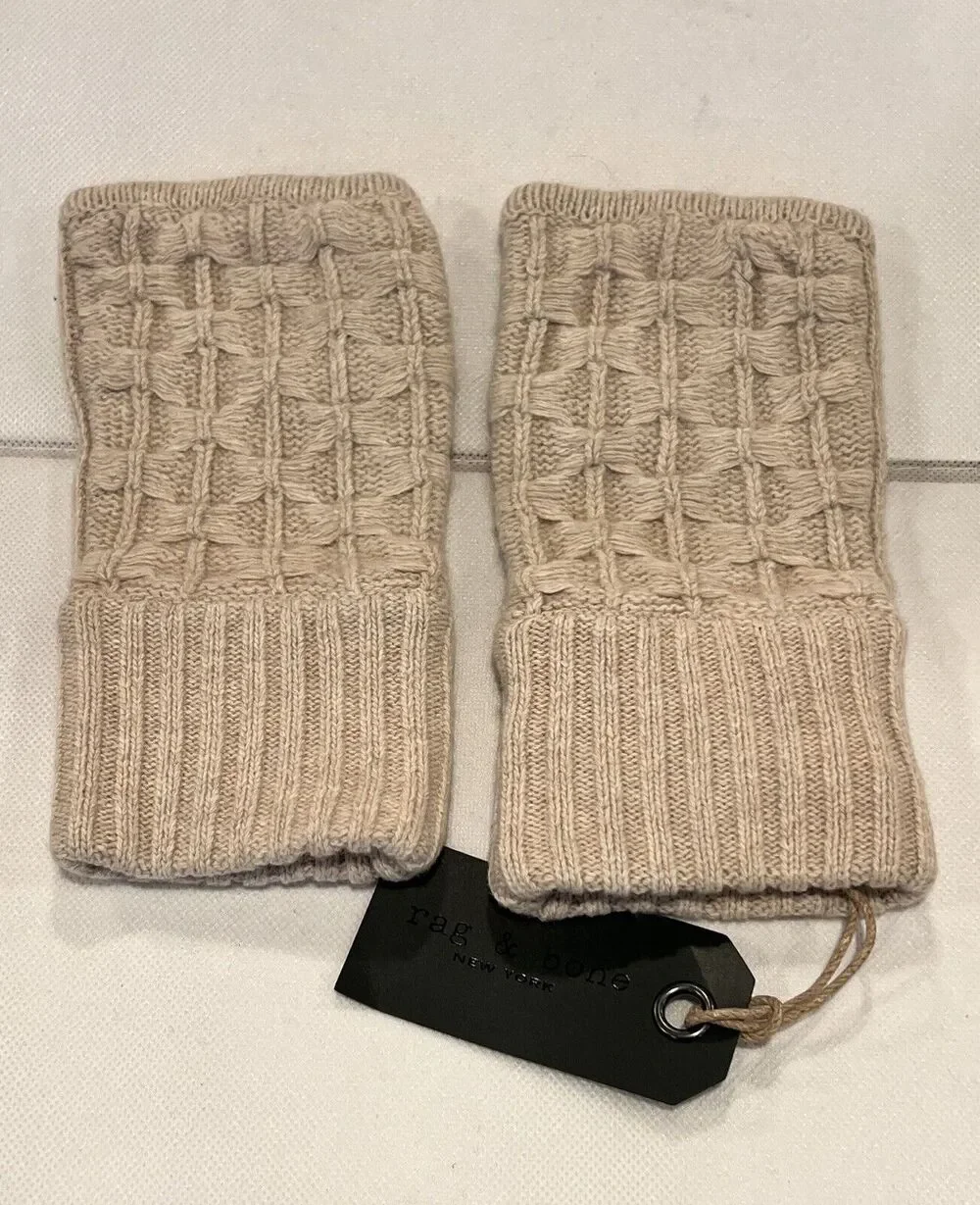 Rag & Bone Fingerless Branson Gloves Oatmeal Cotton,Wool & Cashmere Blend